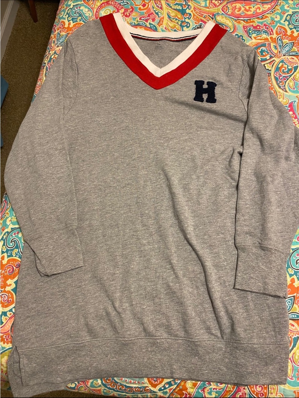 Tommy Hilfiger Grey Sweater with Red, White & Navy Trim